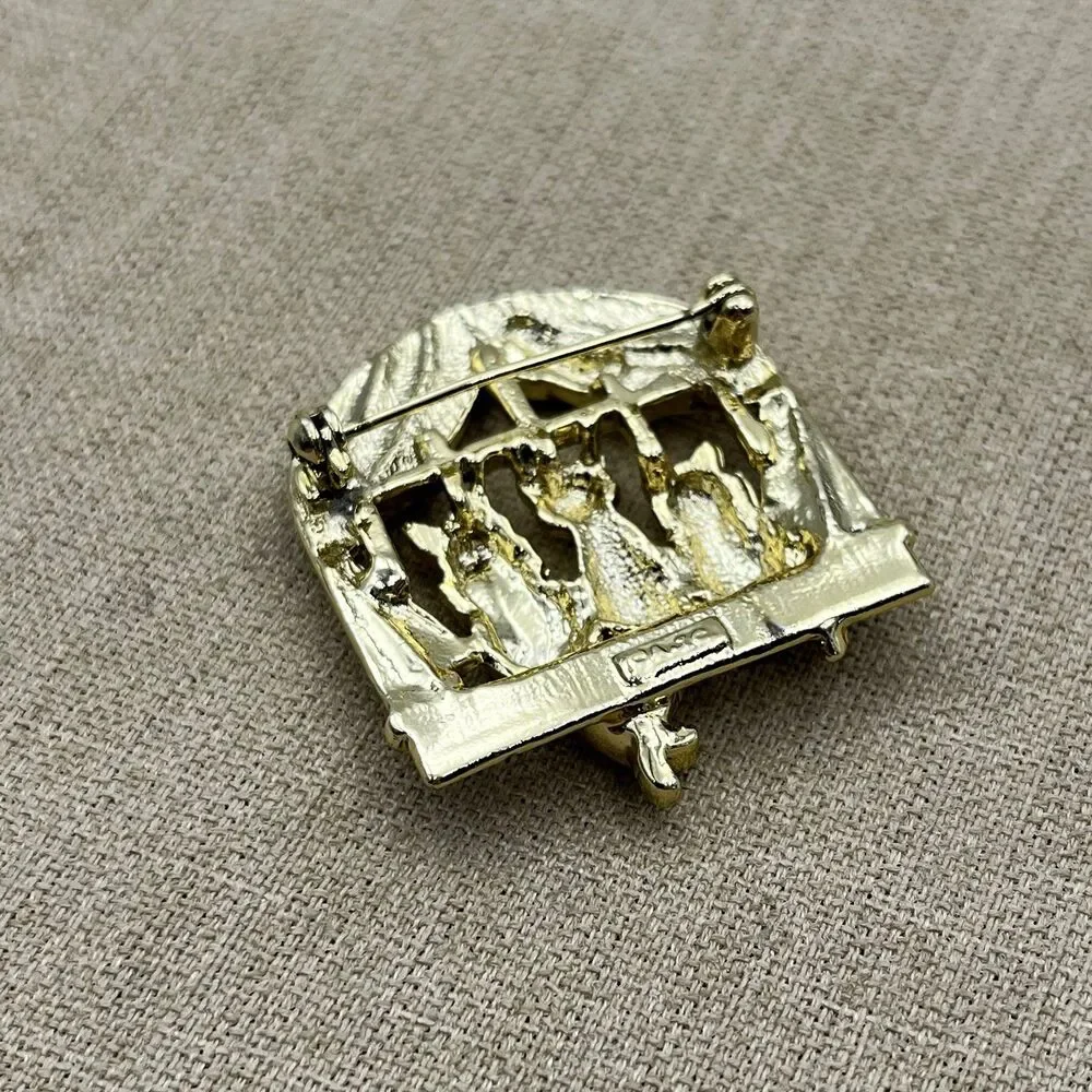 Vintage AJC Cats in the Window Brooch Pin Gold Tone Signed - Picture 3 of 4